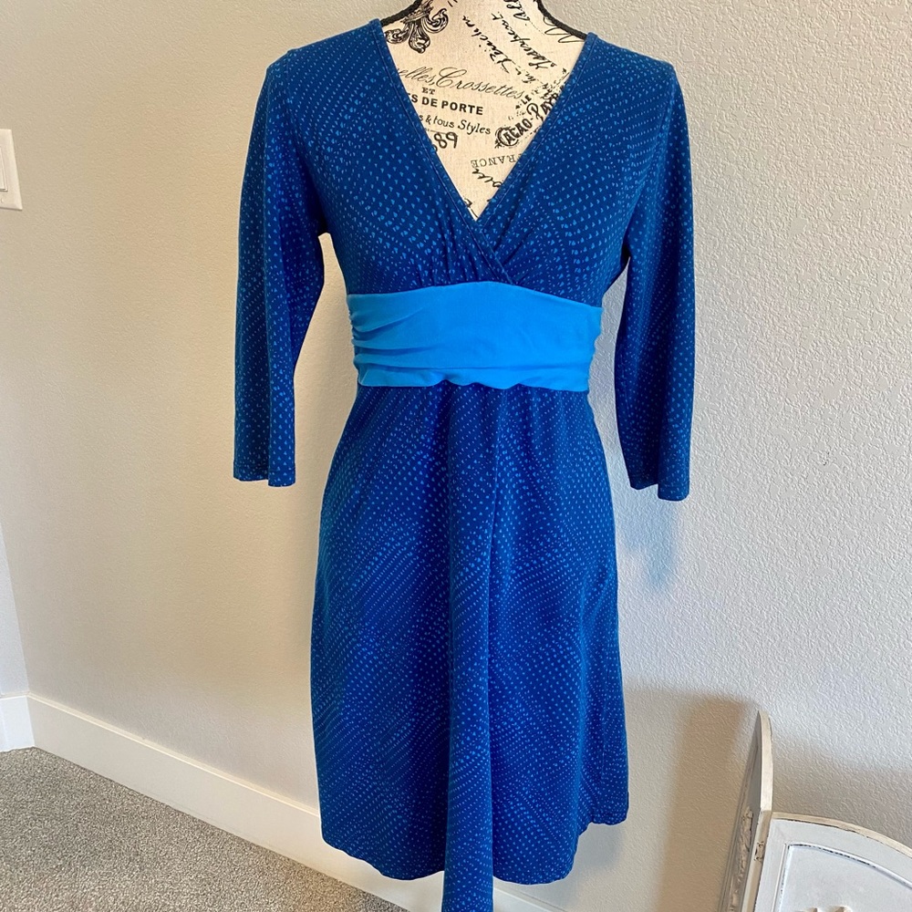 Patagonia Margot blue dress three quarter sleeve dress size M